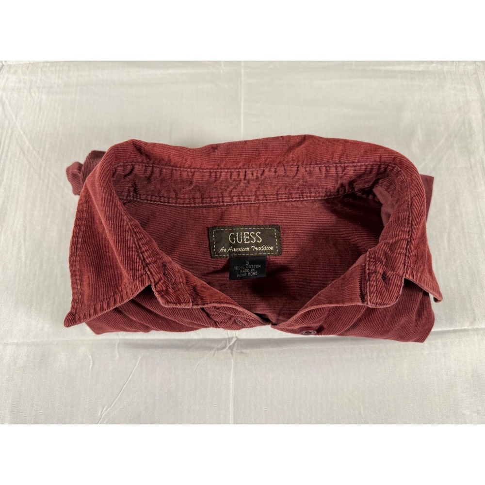 VTG 80s/90s Guess Womens Burgundy Corduroy Button Down Long Sleeve Cotton Small